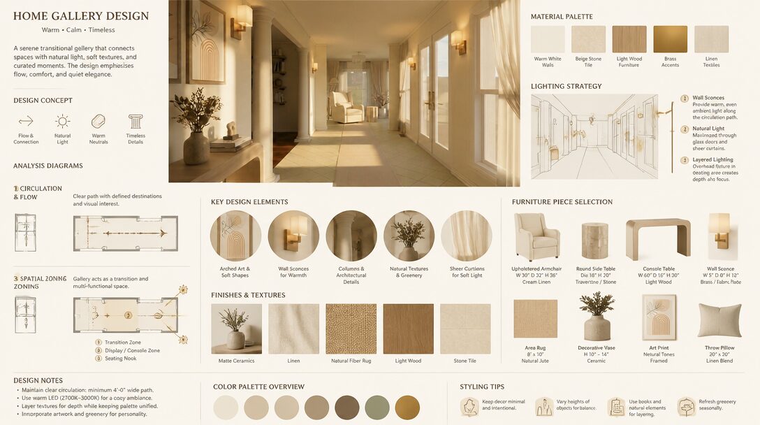 Interior hallway with warm lighting, wooden accents, and decorative plants, showcasing home design elements and color palette. Word count: 20