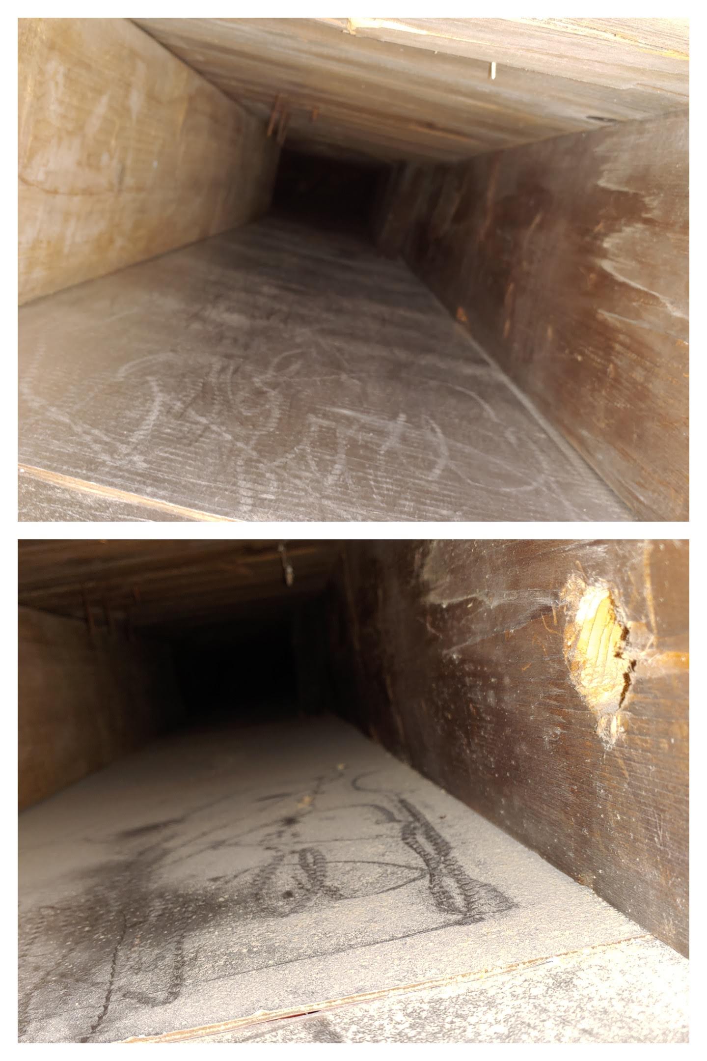 Underground tunnel with graffiti on the floor and walls, dark and empty, viewed from the entrance.