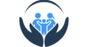 Logo with two hands holding a group of three people, symbolizing care and support.
