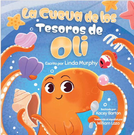 Book cover with colorful sea creatures and starfish, title in Spanish, and an orange character with big eyes.