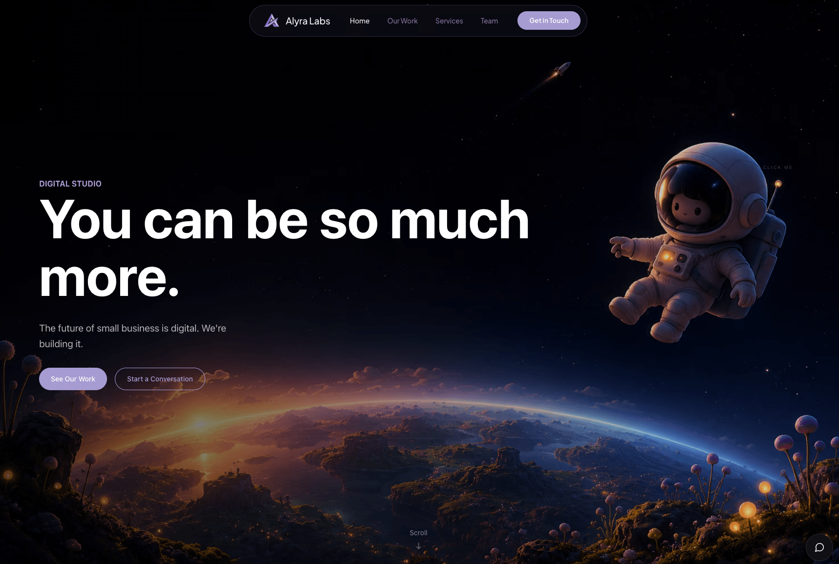 Website banner with the headline “You can be so much more,” an astronaut floating above a colorful planet landscape.